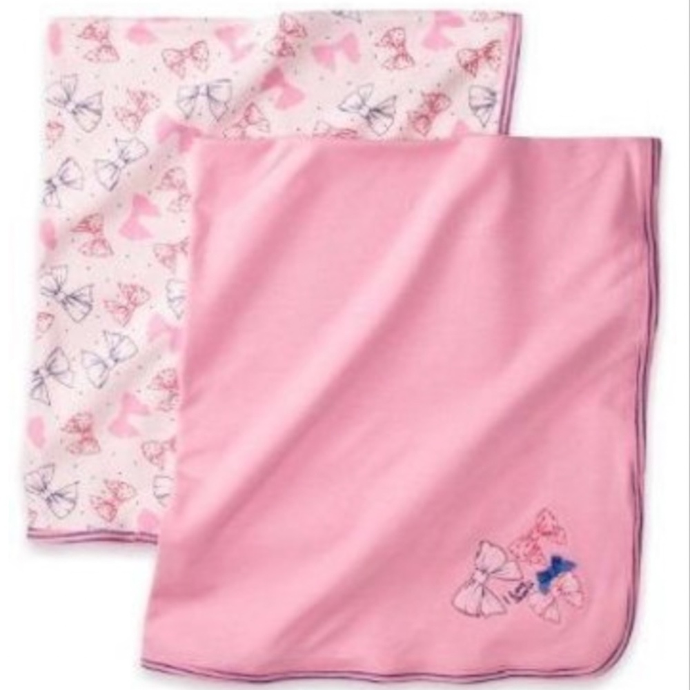 Absorba 2-Pack Baby Swaddle Blankets 100% Cotton Pink and Navy Bows